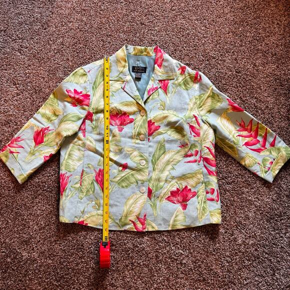 VTG DT Collection Women's Vibrant Floral Beaded Linen Blend Lined Blazer Sz 10 - Picture 2 of 9
